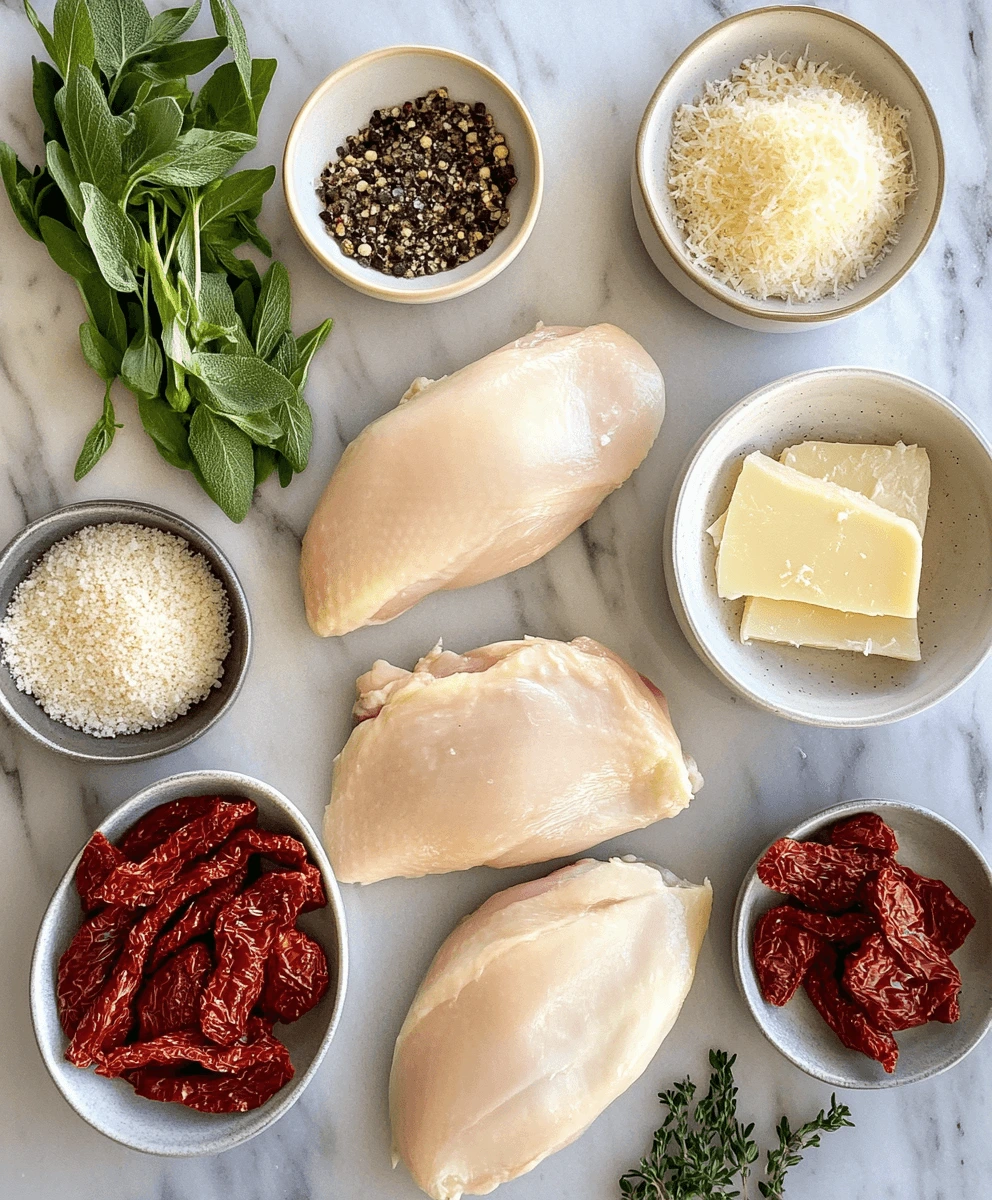 Marry Me Chicken ingredients laid out on a countertop.