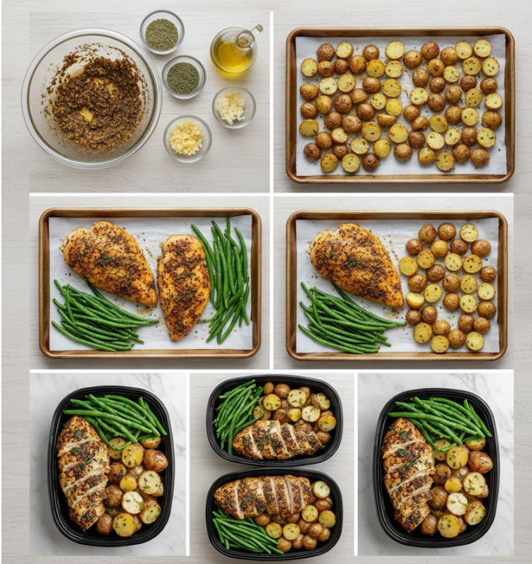 vBroiled Lamb with Roasted Potatoes and Broccoli