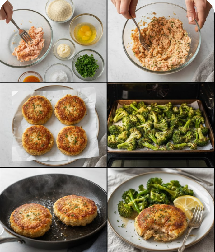 Crispy Salmon Patty with Broccoli