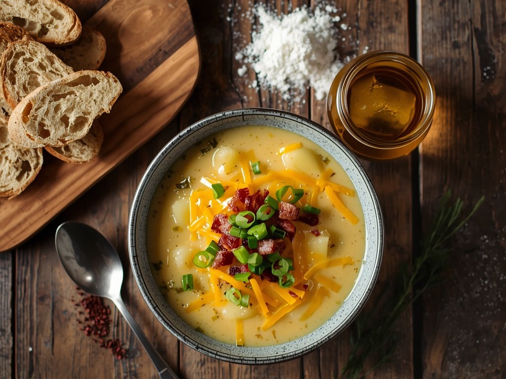 loaded potato soup - A bowl of loaded potato soup
