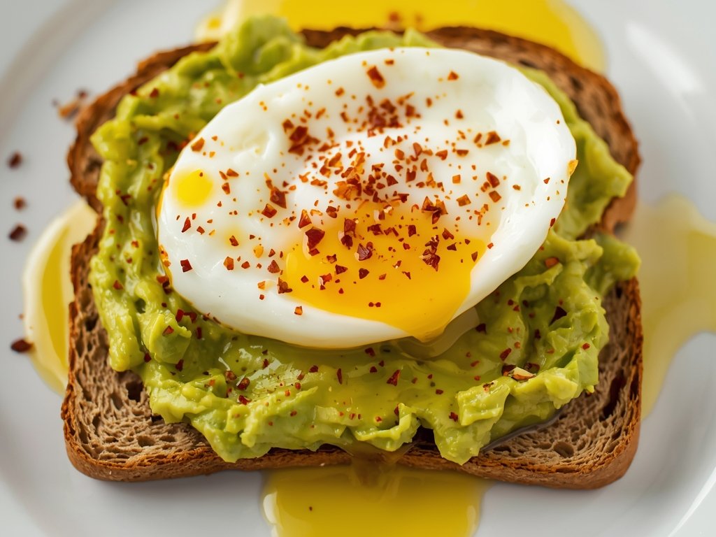A close-up of a slice of whole-grain toast topped with