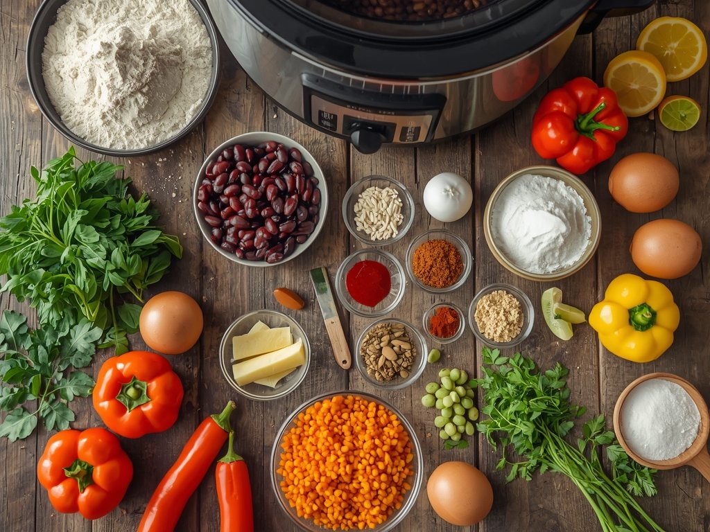 crockpot soup recipes - A collection of fresh vegetables, beans,