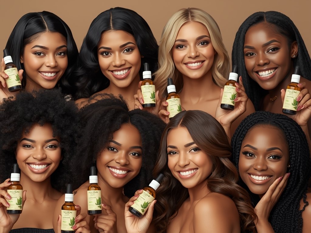 A diverse group of people with various hair types, all