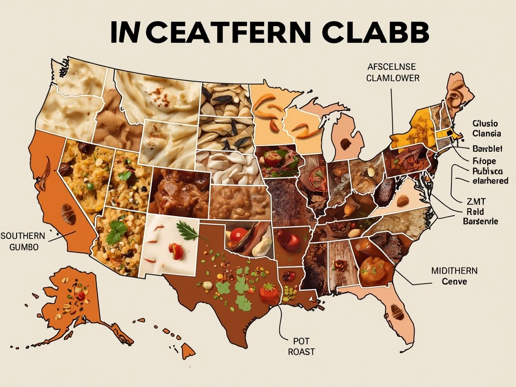 A map of the United States with iconic dishes from