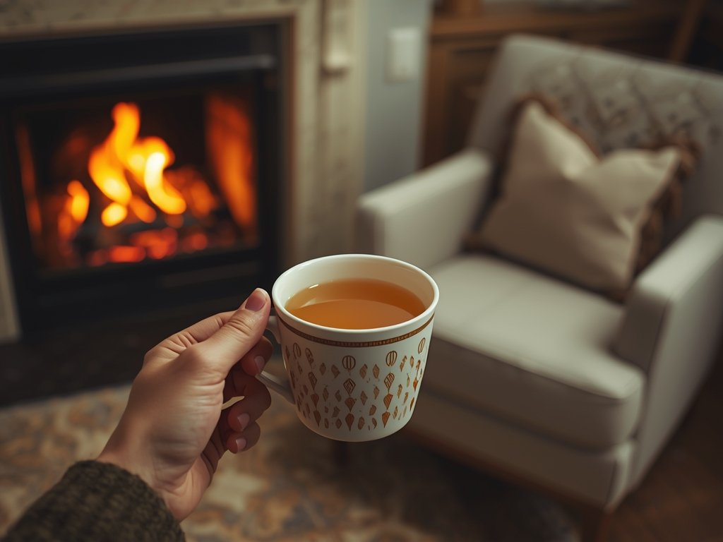 A photorealistic image of a person holding a cup of