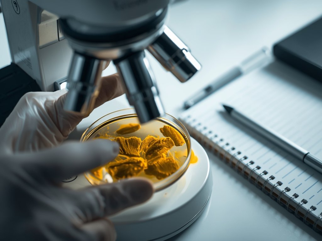 A photorealistic image of a scientist examining a petri dish