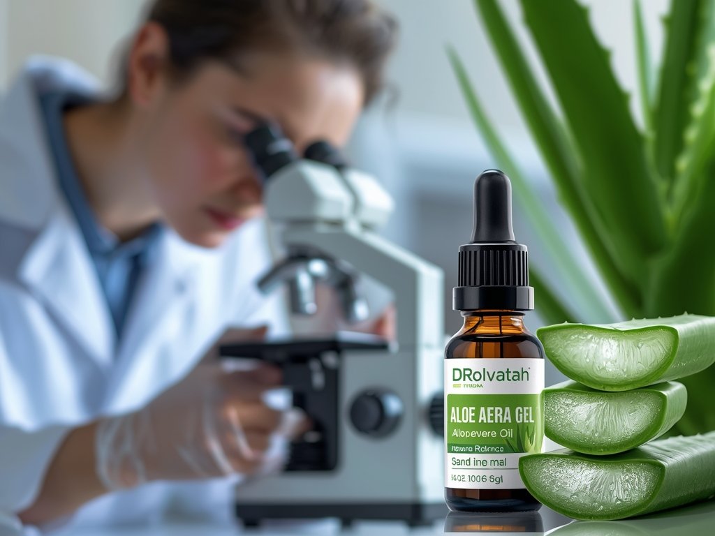 A scientist in a lab coat examining aloe vera gel
