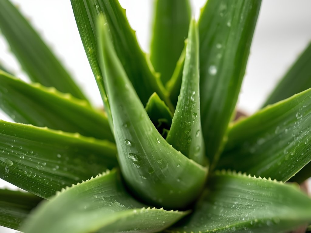 Close-up of a healthy aloe vera plant, showcasing its thick,